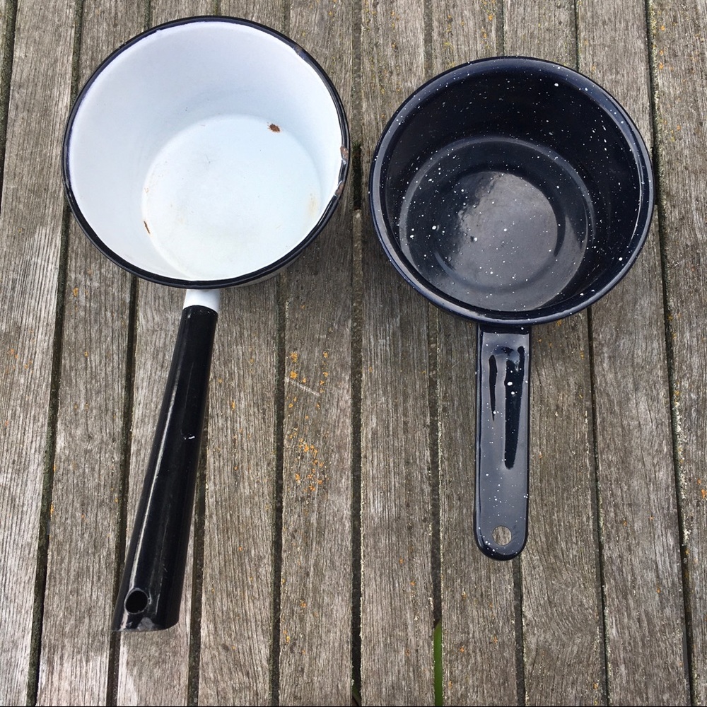 Vintage Chippy Enamelware Pots X 2